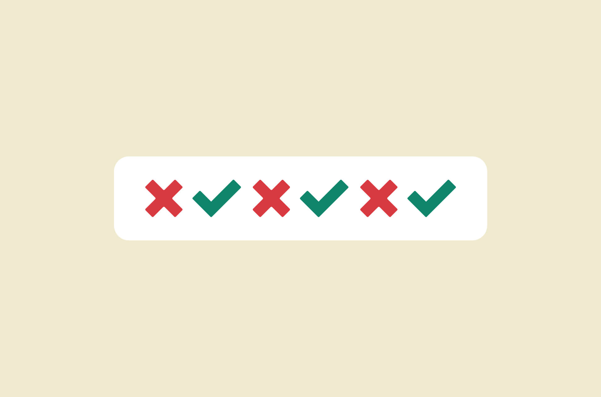 Password box with x's and checkmarks.