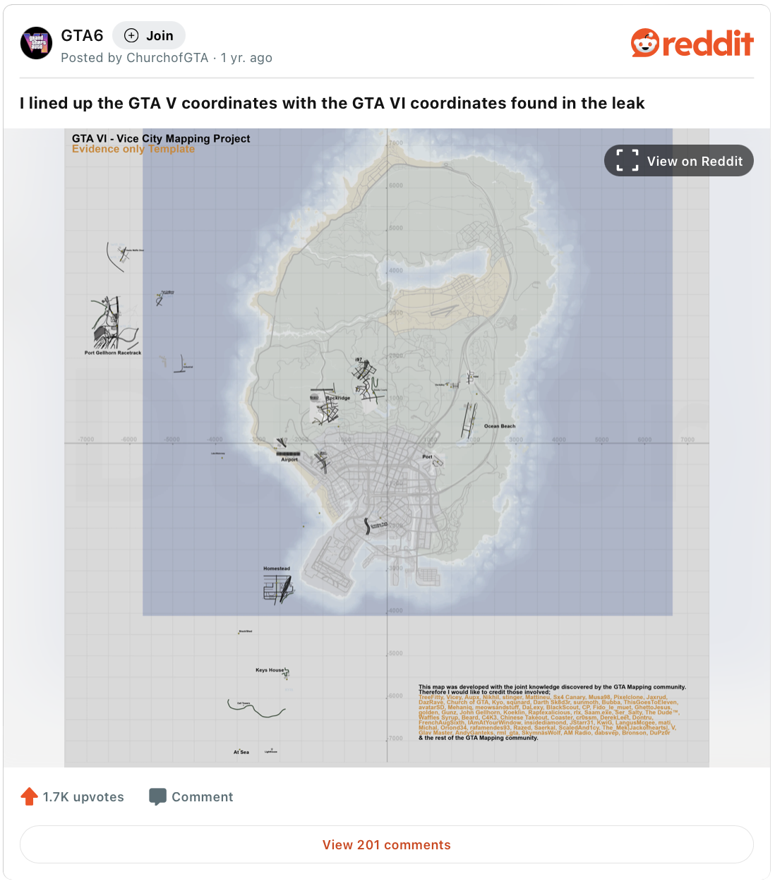 Carte de GTA VI Reddit